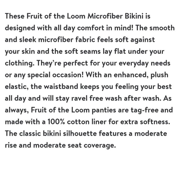 Fruit of the Loom Women's Microfiber Bikini Panties Size 7/L - Picture 5 of 6